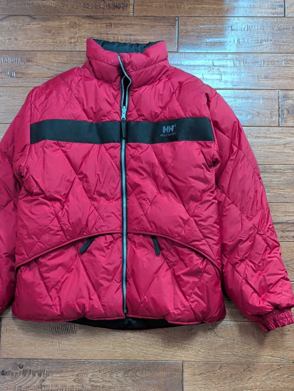 Helly Hansen Red Puffy Duck Down Y2K Jacket with Black Stripe Reversible